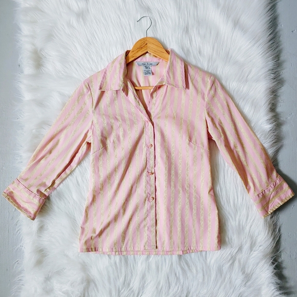 Mac & Jac Striped Collared Button Up Pink Blouse Shirt Sz 4 - Picture 3 of 5